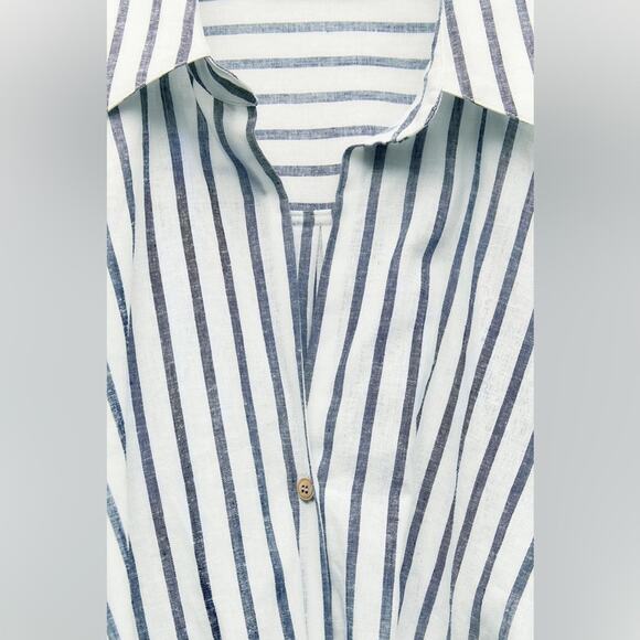 Zara STRIPED LINEN BLEND TOP Size Large - Picture 5 of 13